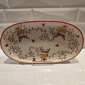 Temptations By Tara Oval Platter Winter Whimsy Reindeer